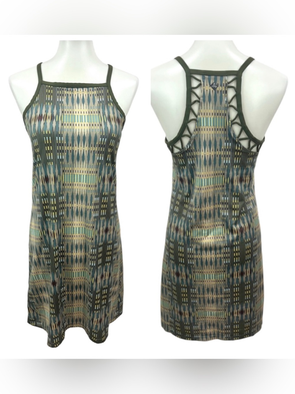 Prana Ardor Southwestern Cargo Desert Geo  Print Square Neck Athletic Bra Dress